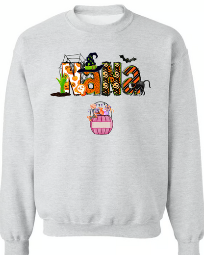 Nana Halloween Candy Bucket Shirt, Custom Grandma With Kids, Grandma Gift TH