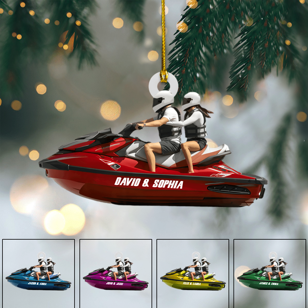 Personalized Jet Ski Couple Ornament – Custom Name Summer Adventure Christmas Decoration 2025 Ornament