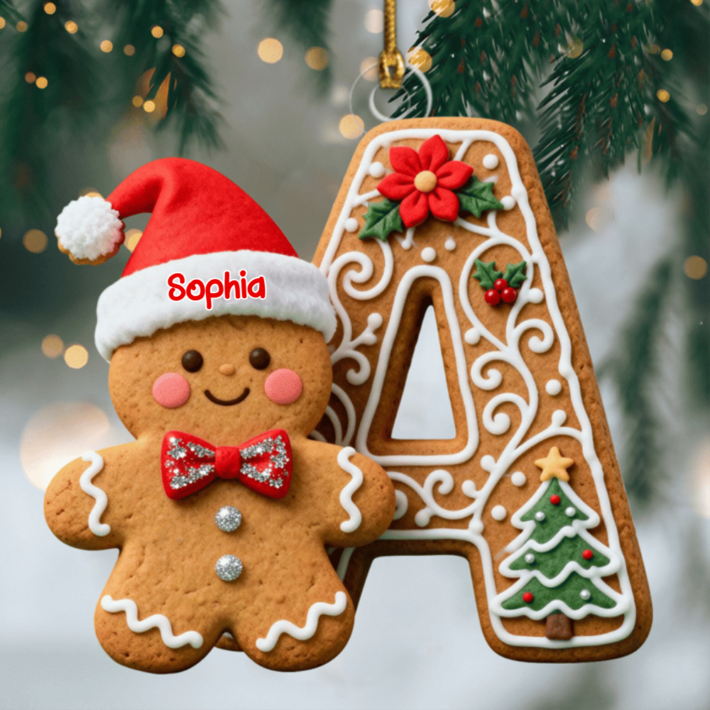 Custom Gingerbread Alphabet Ornament – Personalized Letter Cookie Design, Family Name Christmas Ornament 2025 & Festive Tree Decor