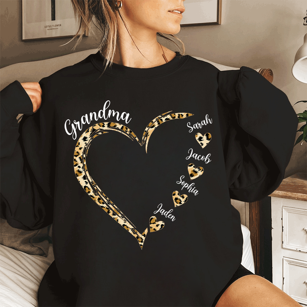 Grandma and Grandkids Hearts Leopard, Gift For Grandma