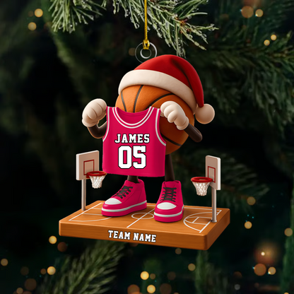 Personalized Basketball Ornament – Custom Name, Jersey Number & Team Name Christmas Decoration for Basketball Players Ornament