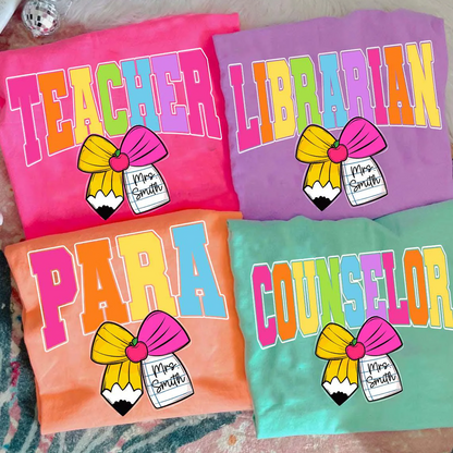 Custom Coquette Bow Para/Librarian/ Counselor Teacher Back to School