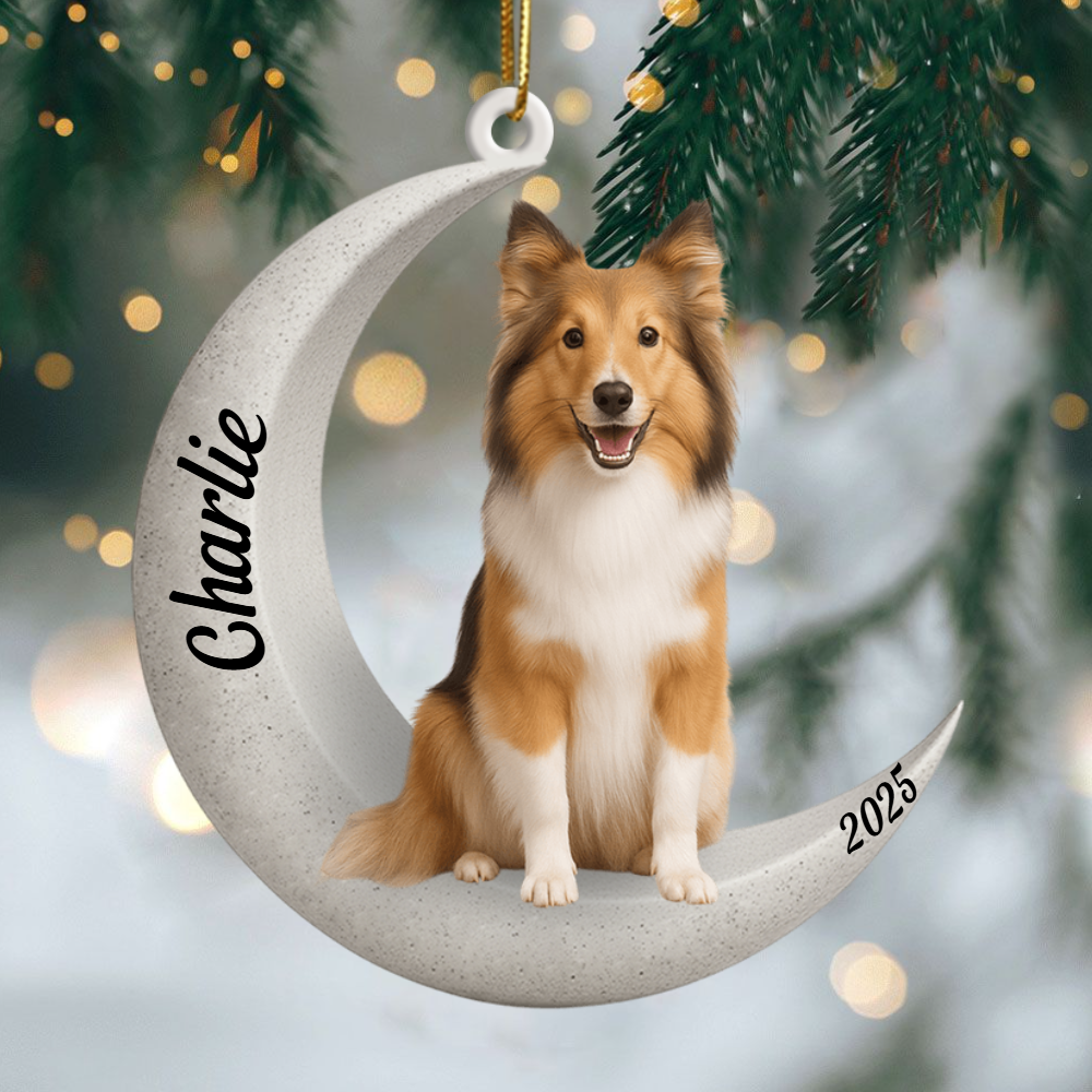 Custom Shetland Sheepdog On The Moon Ornament 2025, Custom Double-Sided Acrylic Decoration, Unique Christmas Gift For Dog Lovers Ornament