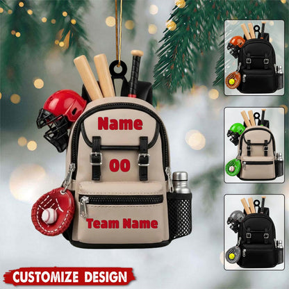 Personalized Baseball Backpack Ornament 2025 – Custom Name, Number & Team Christmas Gift for Players & Sports Fans Ornament