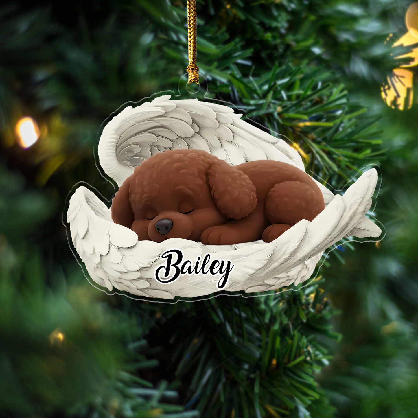 Custom Bichon Frise Angel Dog Ornament – Personalized Sleeping Dog Christmas Gift for Dog Lovers, Pet Memorial Tree Decoration Ornament