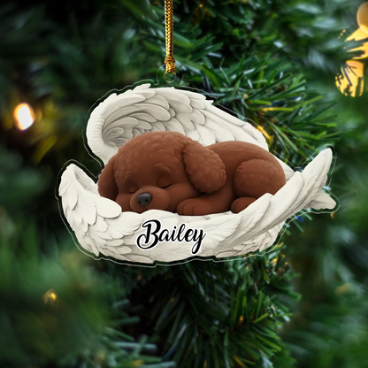 Custom Bichon Frise Angel Dog Ornament – Personalized Sleeping Dog Christmas Gift for Dog Lovers, Pet Memorial Tree Decoration Ornament