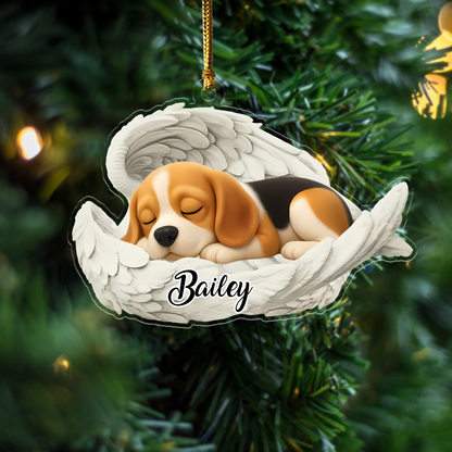 Custom Beagle Angel Dog Ornament – Personalized Sleeping Dog Christmas Gift for Dog Lovers, Pet Memorial Tree Decoration Ornament