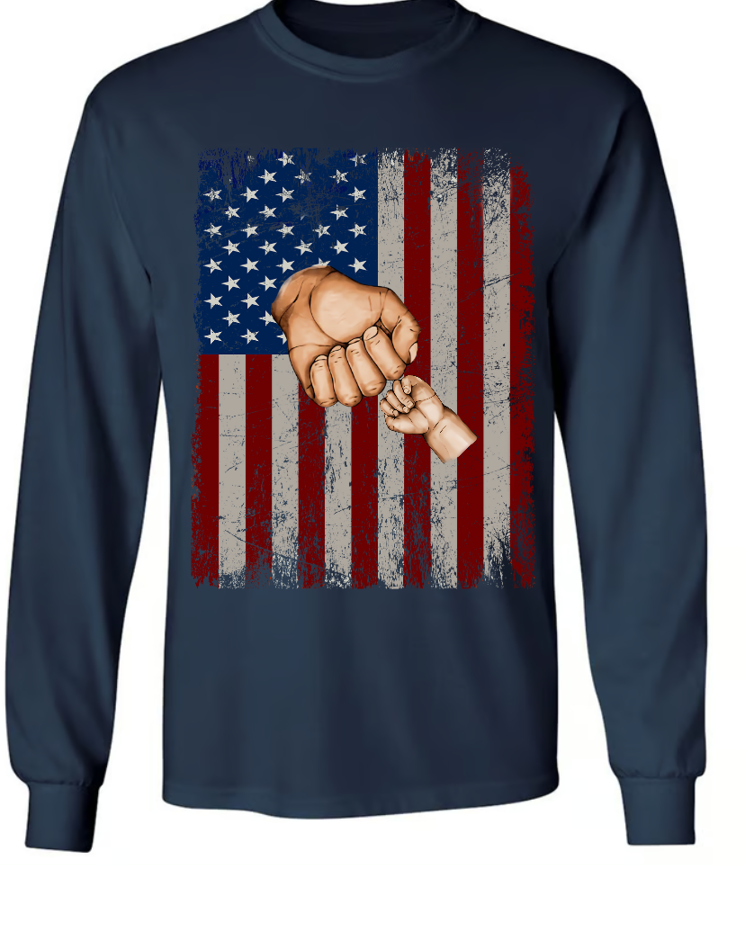 Dad Grandkids Hands American Flag