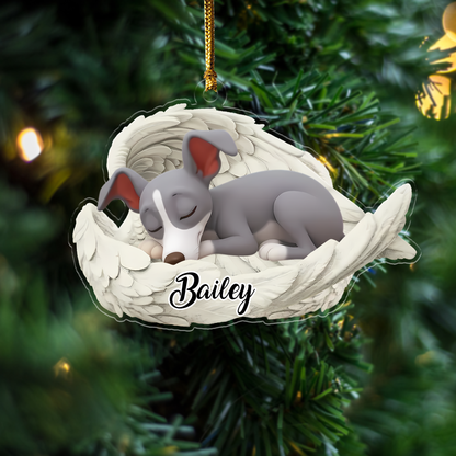 Custom Italian Greyhound Angel Ornament – Personalized Sleeping Dog Christmas Gift for Dog Lovers, Pet Memorial Tree Decoration Ornament