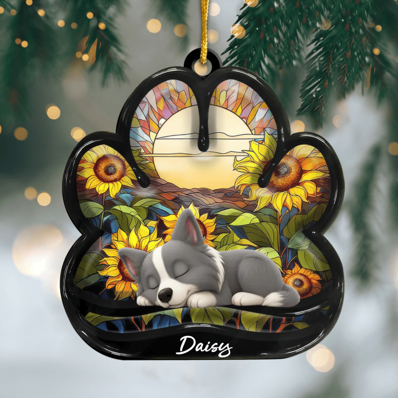 Custom Border Collie Pawprint Acrylic Ornament – Personalized Pet Memorial Keepsake for Christmas Ornament