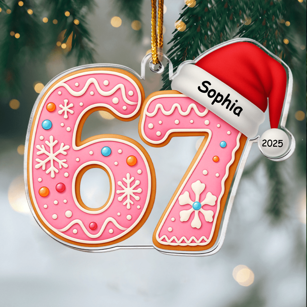 Personalized Six Seven Gingerbread Cookie Ornament 2025, Custom Acrylic Decoration, Funny Gen Z Gen Alpha Slang Christmas Gift For Kids And Teens Copy Ornament