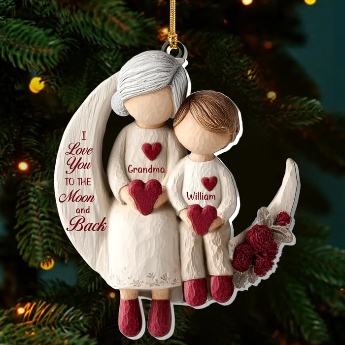 Personalized Grandma & Grandchild Moon Love Ornament – Custom Acrylic Keepsake, Heartfelt Christmas Gift for Her Ornament