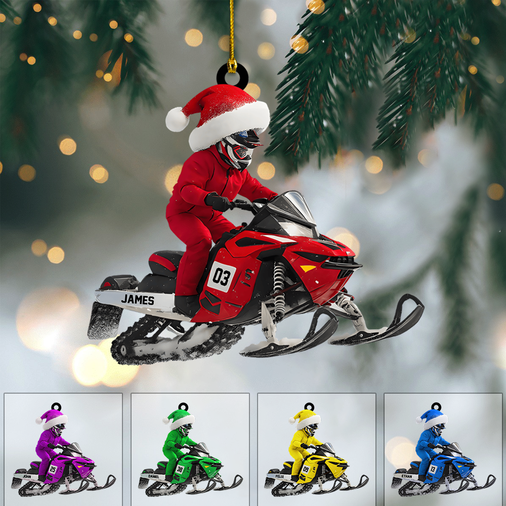 Personalized Snowmobile Ornament 2025 – Custom Name & Number Christmas Ornament, Unique Gift for Snowmobilers & Riders Ornament