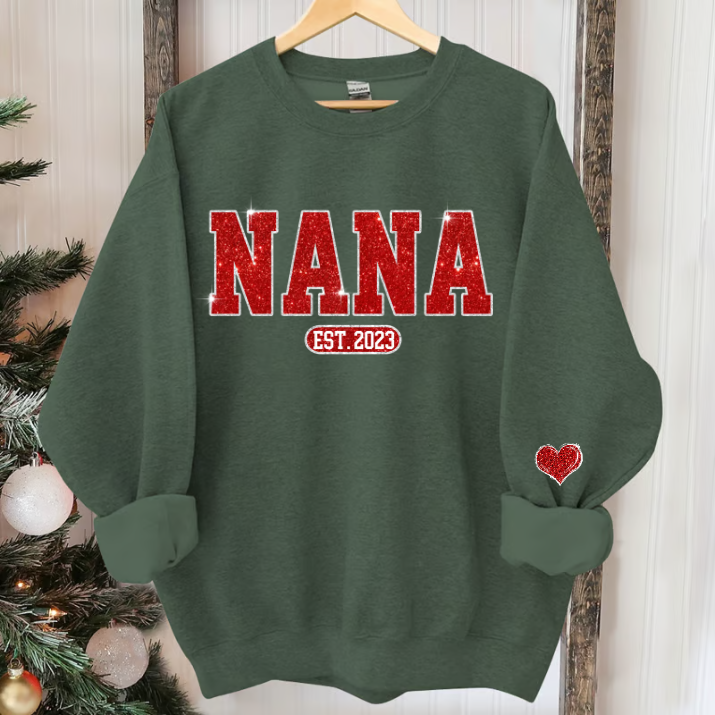 Glitter Custom Name Nana Mimi Grandma Est And Kids Sweatshirt