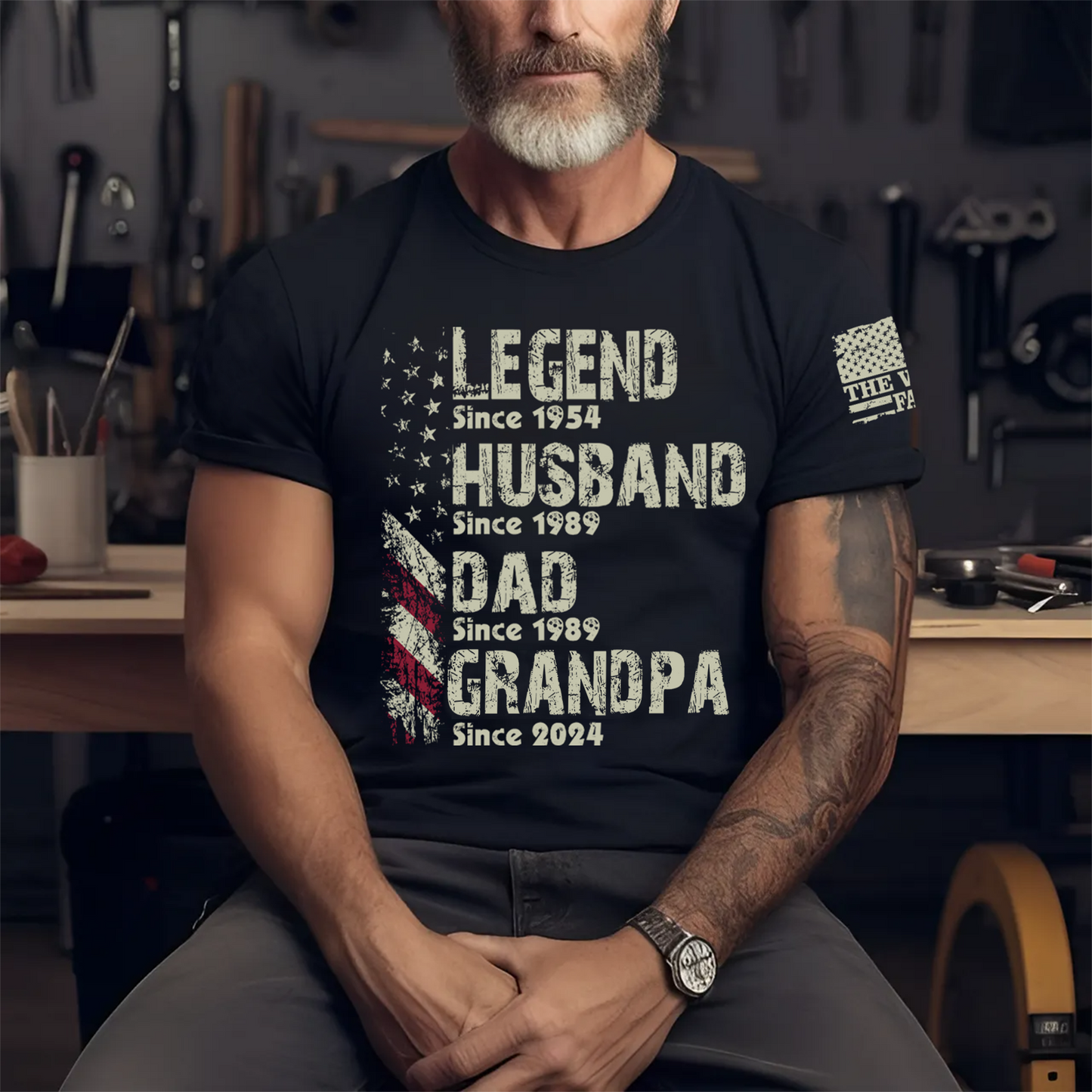 Legend Husband Dad Grandpa Shirt, Personalized Christmas Gift for Grandpa 2025, Custom Family Year Shirt for Dad Husband, Vintage American Flag Tee for Men