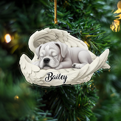 Custom Boxer Angel Dog Ornament – Personalized Sleeping Dog Christmas Gift for Dog Lovers, Pet Memorial Tree Decoration Ornament