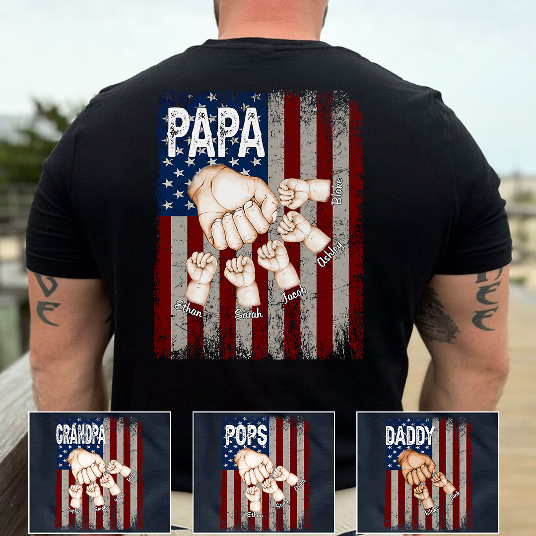 Grandpa Hand Flag With GrandKids, Father's Day Gifts  T-Shirt