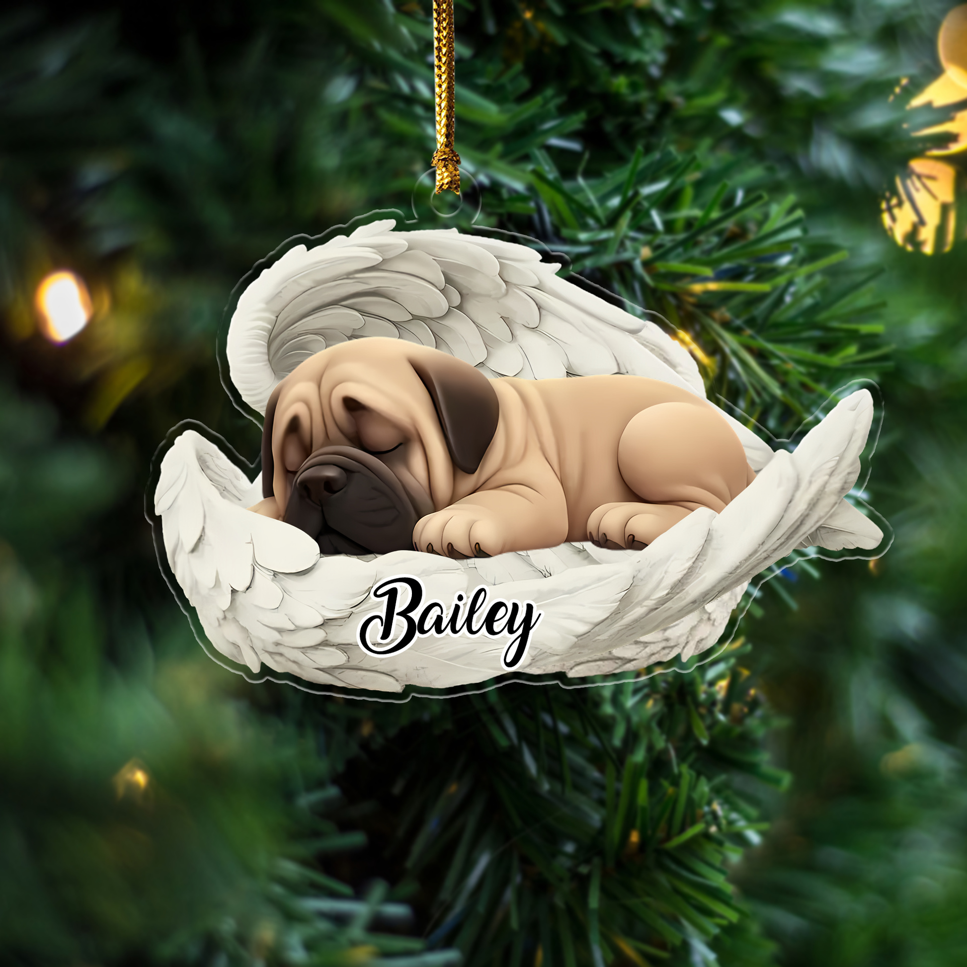 Custom English Mastiff Angel Ornament – Personalized Sleeping Dog Christmas Gift for Dog Lovers, Pet Memorial Tree Decoration Ornament