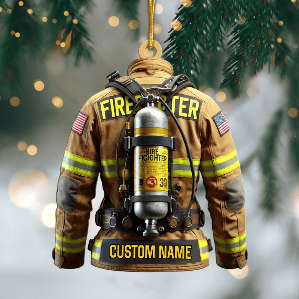 Personalized Firefighter Ornament – Custom Acrylic Fireman Uniform Christmas Gift for Dad, Papa, or Firefighter Birthday Present Ornament