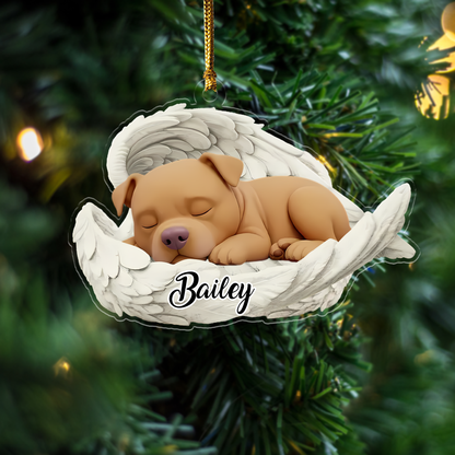 Custom Pitbull Angel Ornament – Personalized Sleeping Dog Christmas Gift for Dog Lovers, Pet Memorial Tree Decoration Ornament
