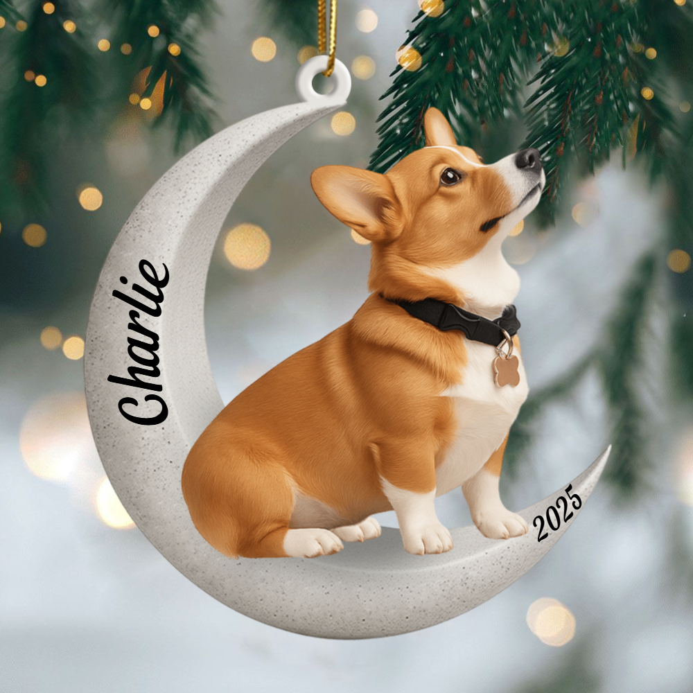 Custom Corgi On The Moon Ornament 2025, Custom Double-Sided Acrylic Decoration, Unique Christmas Gift For Dog Lovers Ornament