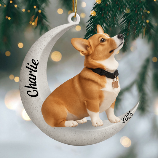 Custom Corgi On The Moon Ornament 2025, Custom Double-Sided Acrylic Decoration, Unique Christmas Gift For Dog Lovers Ornament