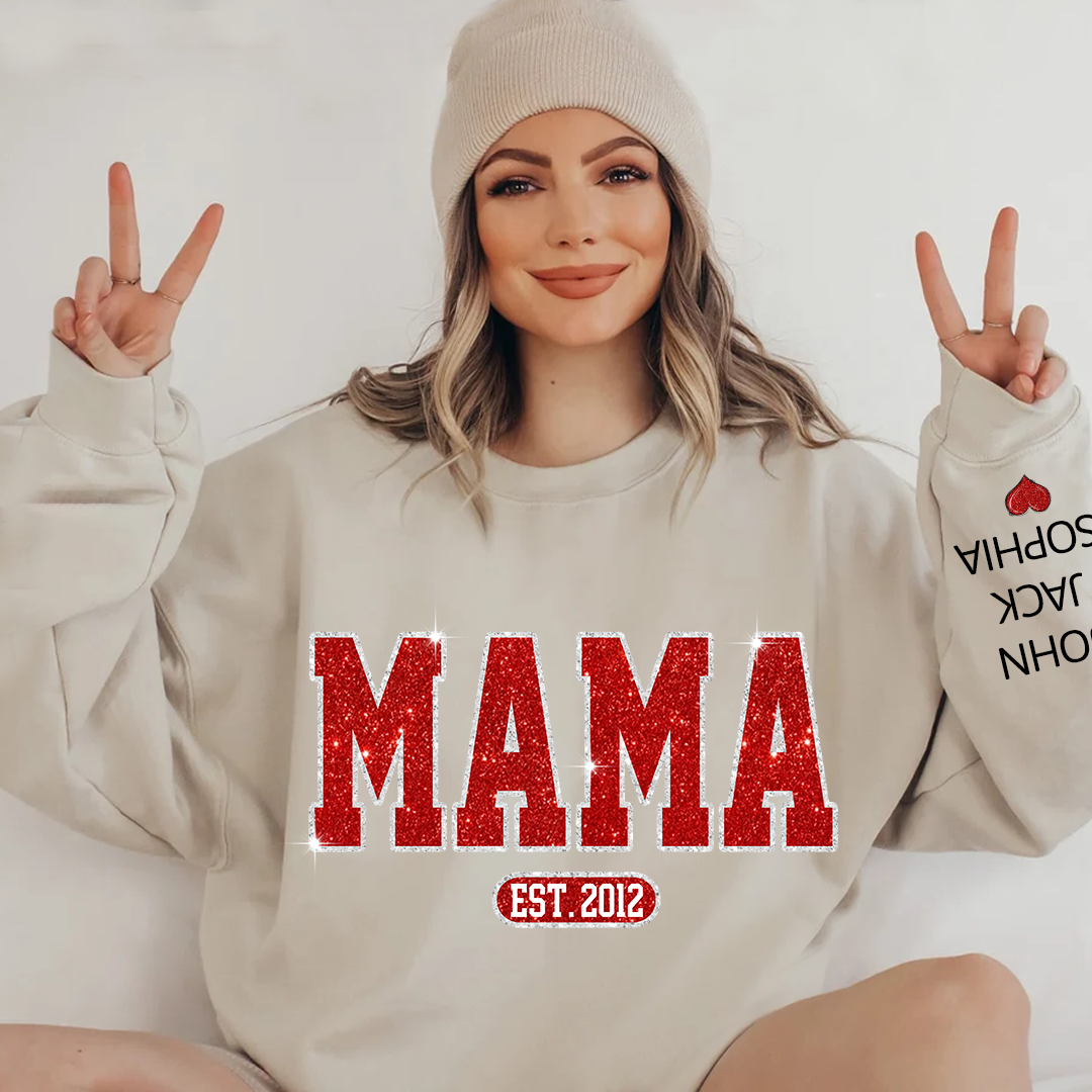 Glitter Custom Name Mom Est And Kids Name  Sweatshirt