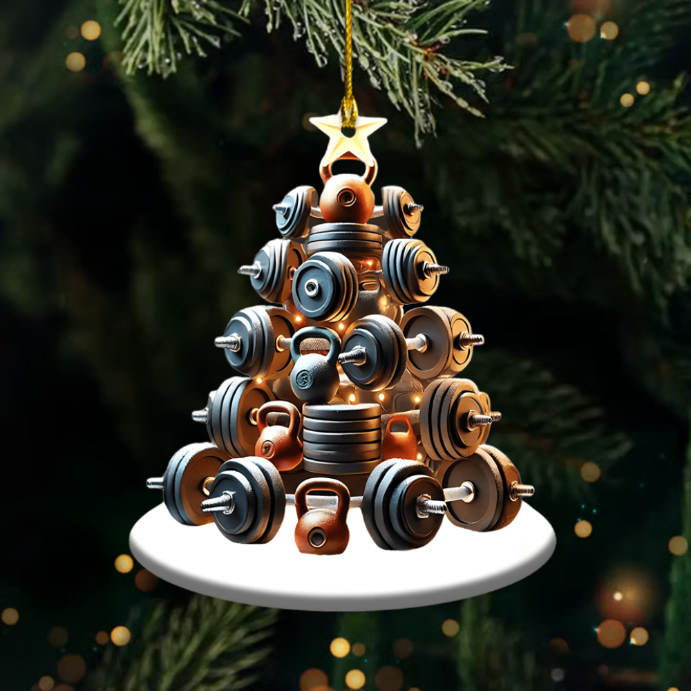 Personalized Gym Ornament 2025 – Custom Name Dumbbell Christmas Tree Ornament, Gift for Fitness Lovers Ornament