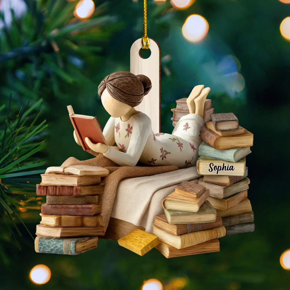 Personalized Book Lover Ornament – Custom Name Girl Reading Christmas Tree Decoration 2025 Ornament