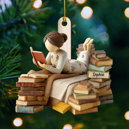 Personalized Book Lover Ornament – Custom Name Girl Reading Christmas Tree Decoration 2025 Ornament