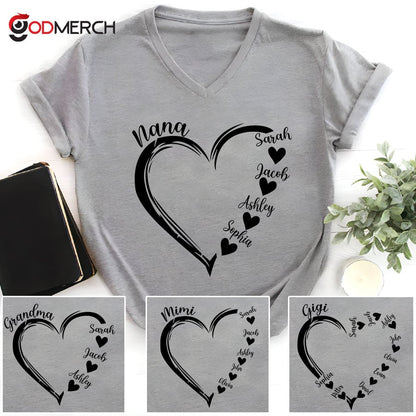 Personalized Grandma Hearts Sunflower T-Shirt