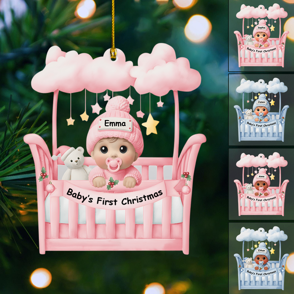 Personalized Baby First Christmas Ornament 2025 – Custom Name Crib Ornament, Newborn Keepsake Gift Ornament