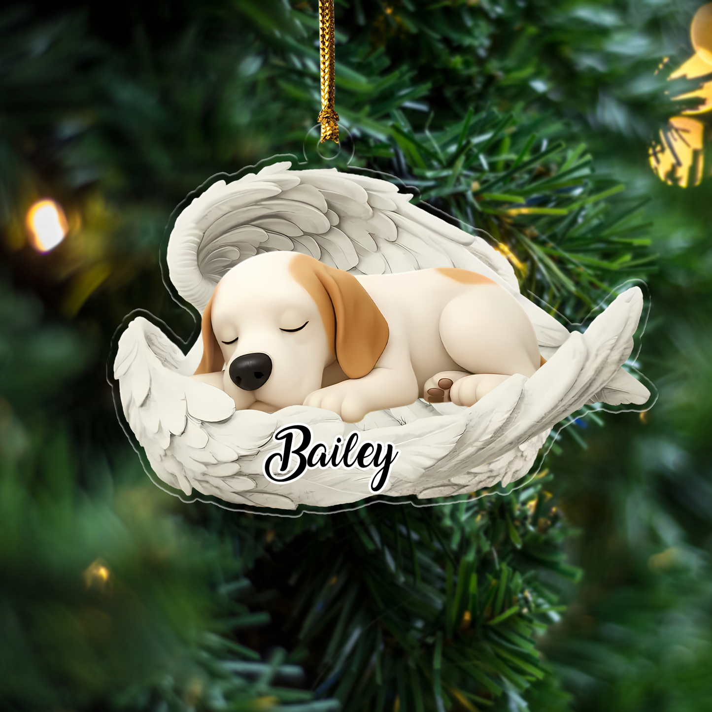 Custom Porcelaine Angel Ornament – Personalized Sleeping Dog Christmas Gift for Dog Lovers, Pet Memorial Tree Decoration Ornament