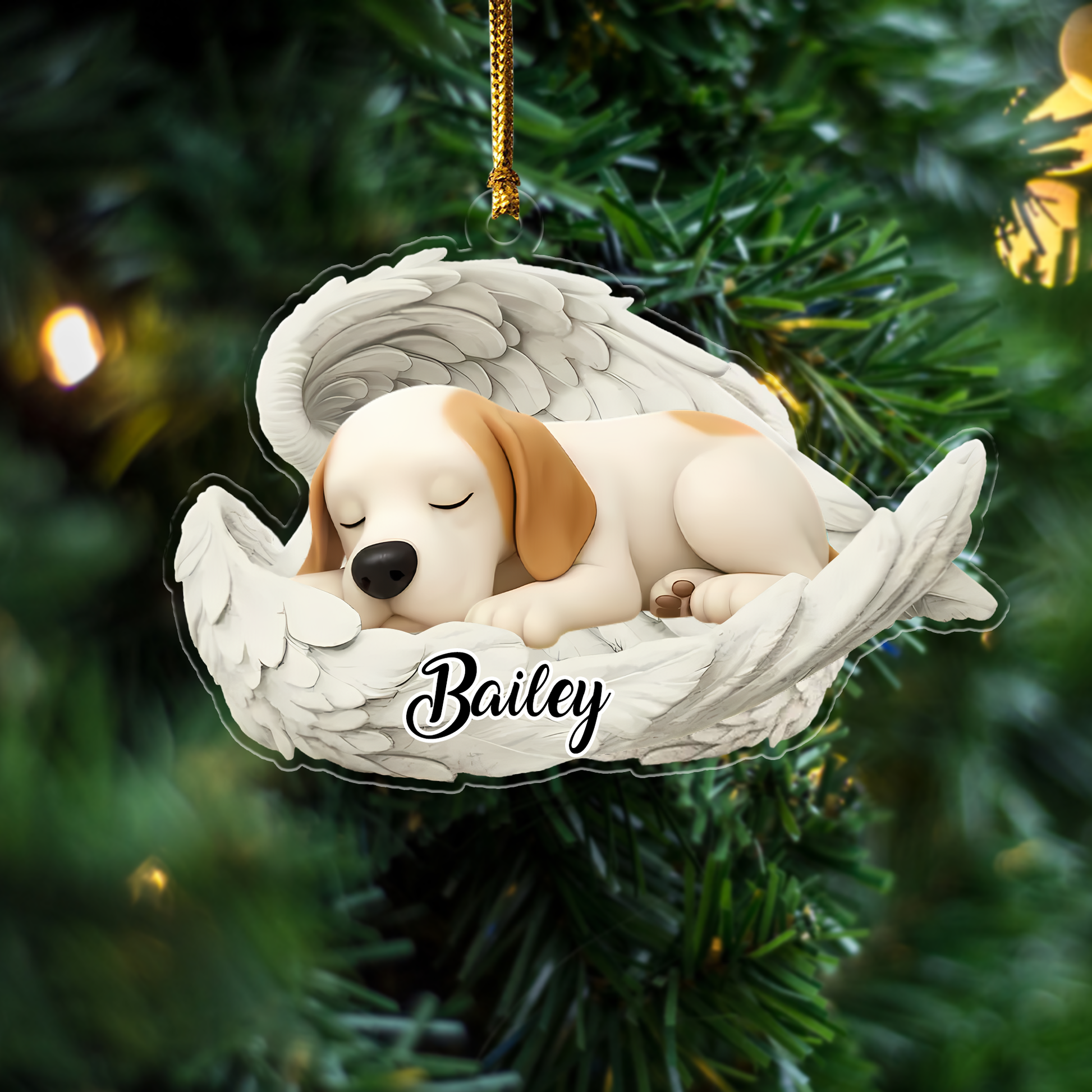 Custom Porcelaine Angel Ornament – Personalized Sleeping Dog Christmas Gift for Dog Lovers, Pet Memorial Tree Decoration Ornament