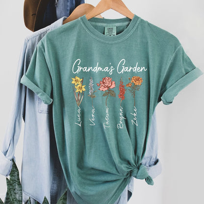 Grandma’s Garden T-Shirt – Personalized Flower Shirt with Grandkids' Names
