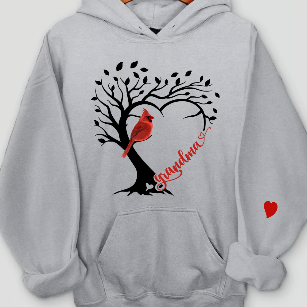 Personalized Grandma Cardinal Tree Heart T-Shirt, Personalized Grandma Gift, Customized Mother's Day Shirt, Grandchildren