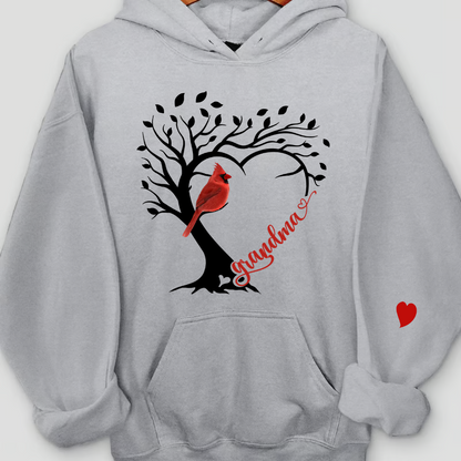 Personalized Grandma Cardinal Tree Heart T-Shirt, Personalized Grandma Gift, Customized Mother's Day Shirt, Grandchildren