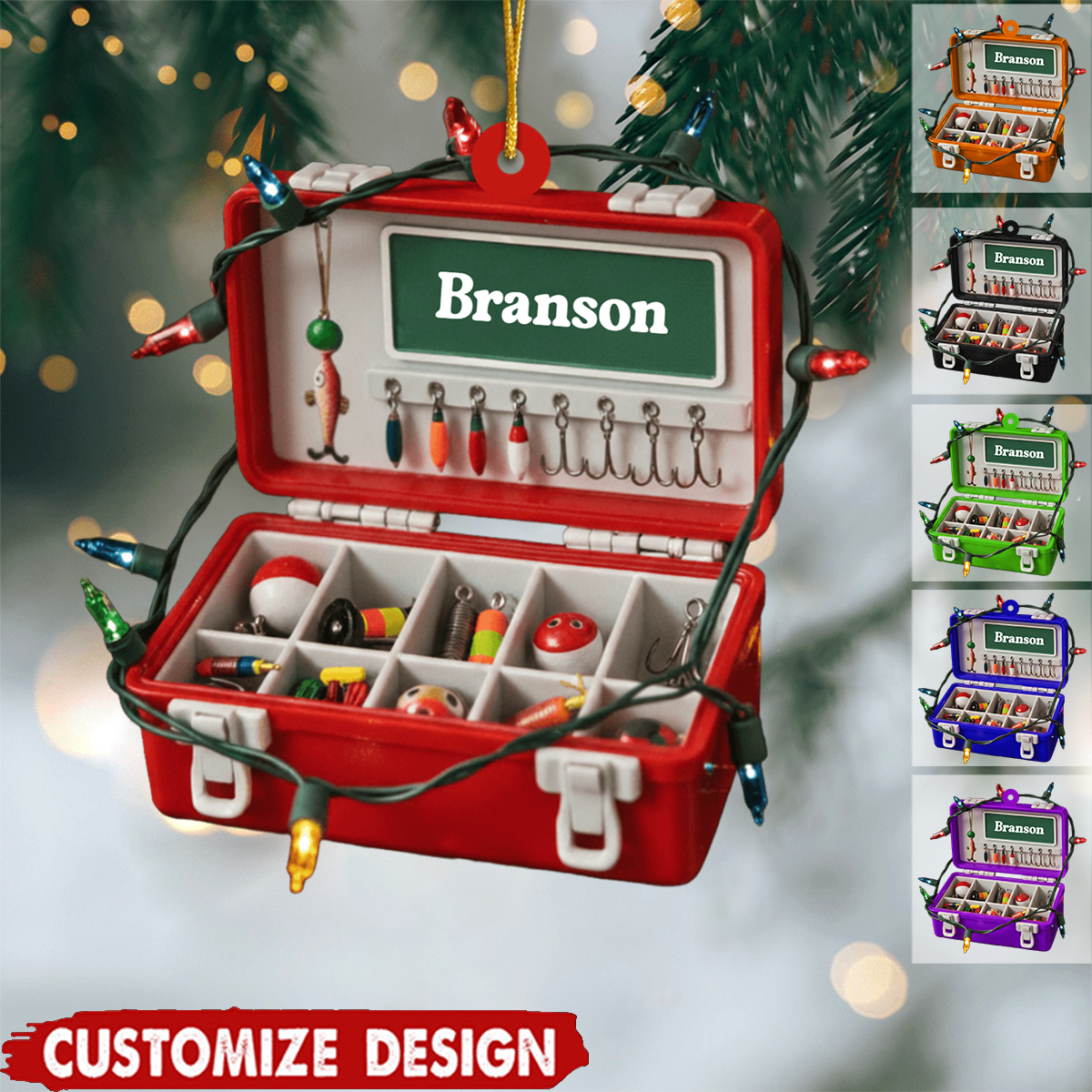 Personalized Merry Fishmas Ornament – Custom Fishing Tackle Box Ornament with Name, Unique Christmas Gift for Fishermen & Outdoor Lovers Ornament