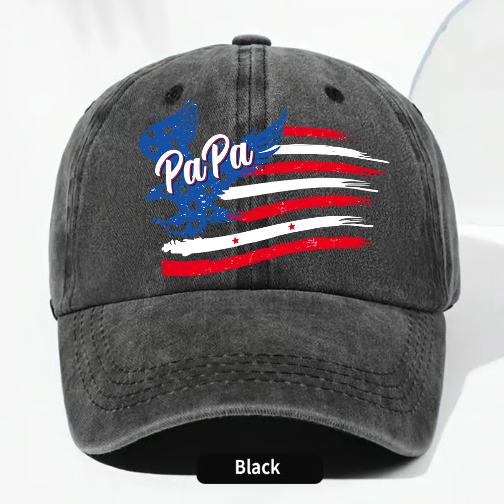 Personalized PaPa American Flag Hat for Grandpa, Custom Kids Names Patriotic Eagle Cap, Fathers Day Gift for Papa Grandfather Birthday Present for Men