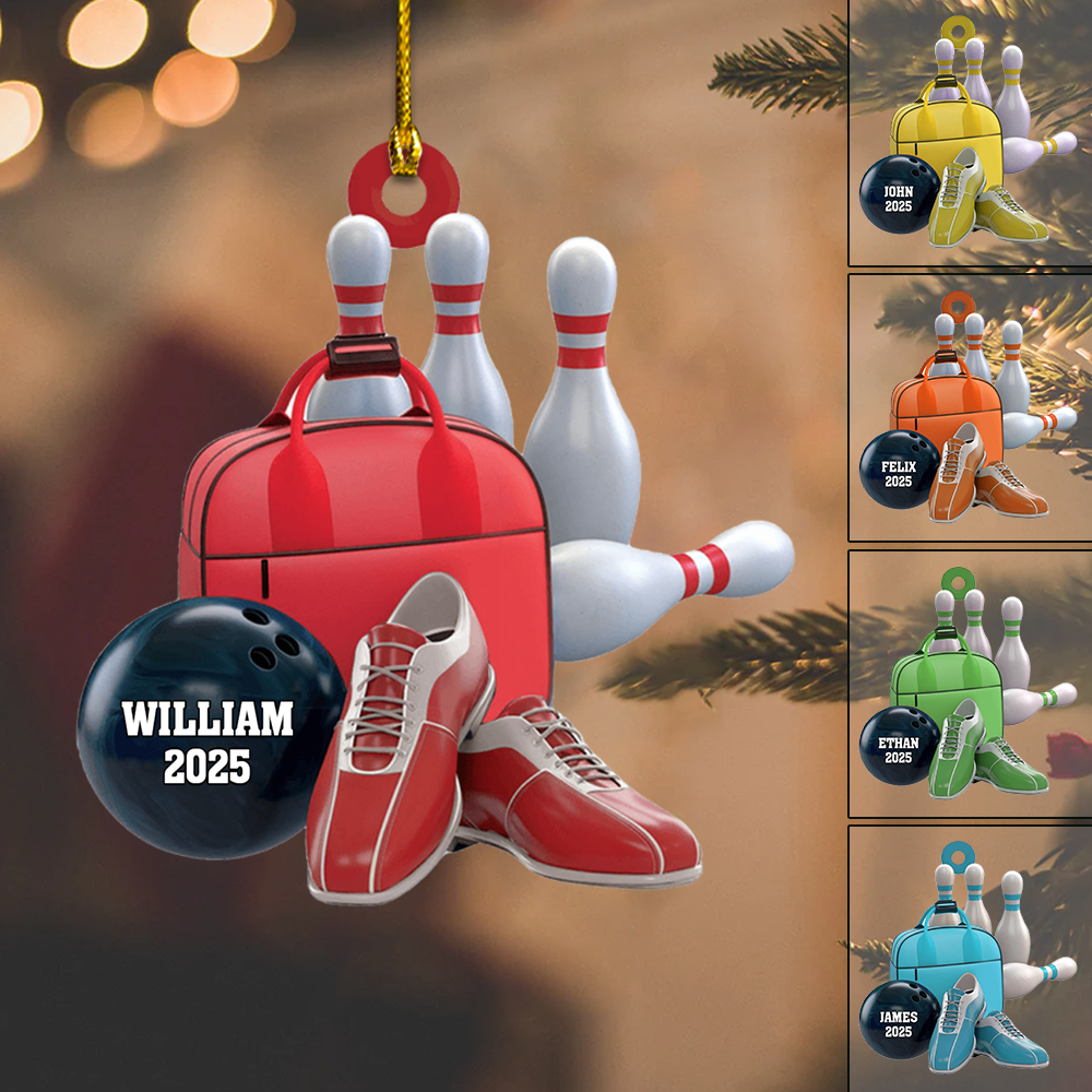 Personalized Bowling Ornament – Custom Name & Year Bowling Ball Christmas Decoration for Bowlers Ornament