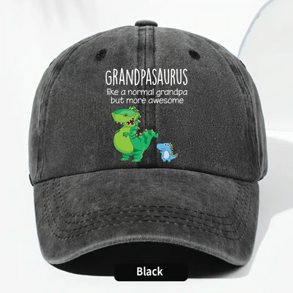 Grandpasaurus Dinosaur Hat for Grandpa, Funny Grandpa Cap with Cute Dino Family Design, Personalized Fathers Day Birthday Gift for Grandfather Dad Men