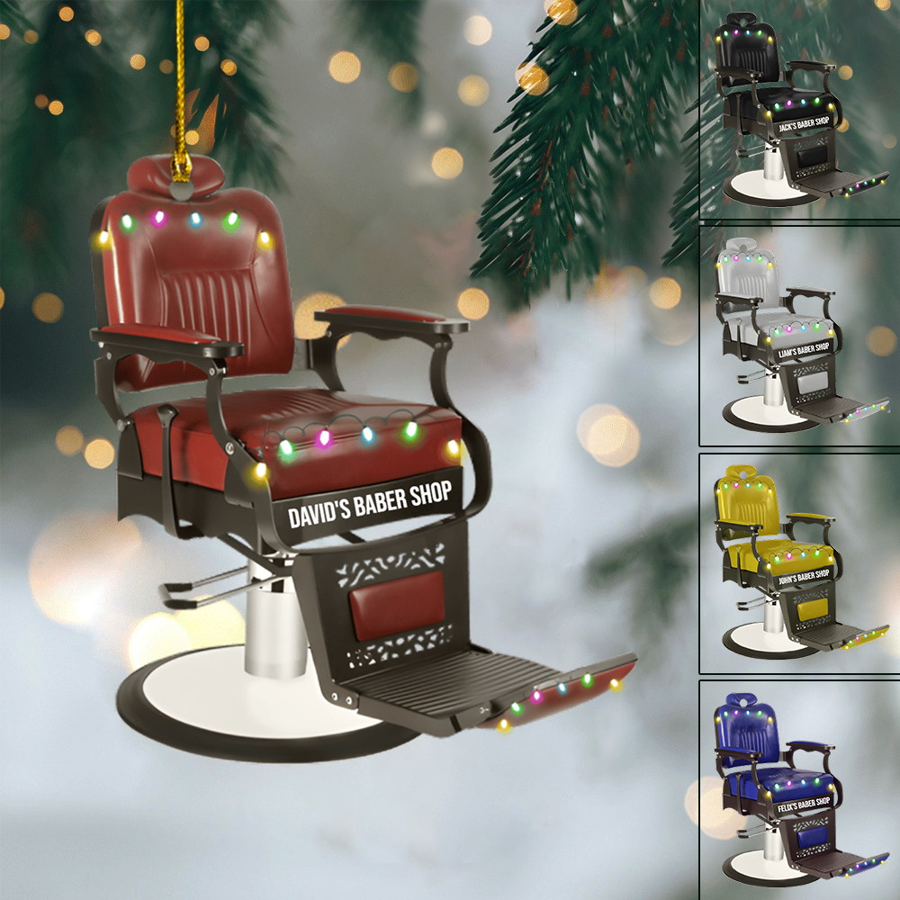 Personalized Barber Chair Ornament 2025 – Custom Name Barber Shop Decoration for Barbers Ornament