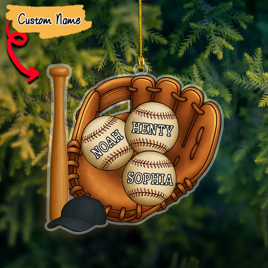 Personalized Christmas Baseball Ornament, Custom Kid's Name