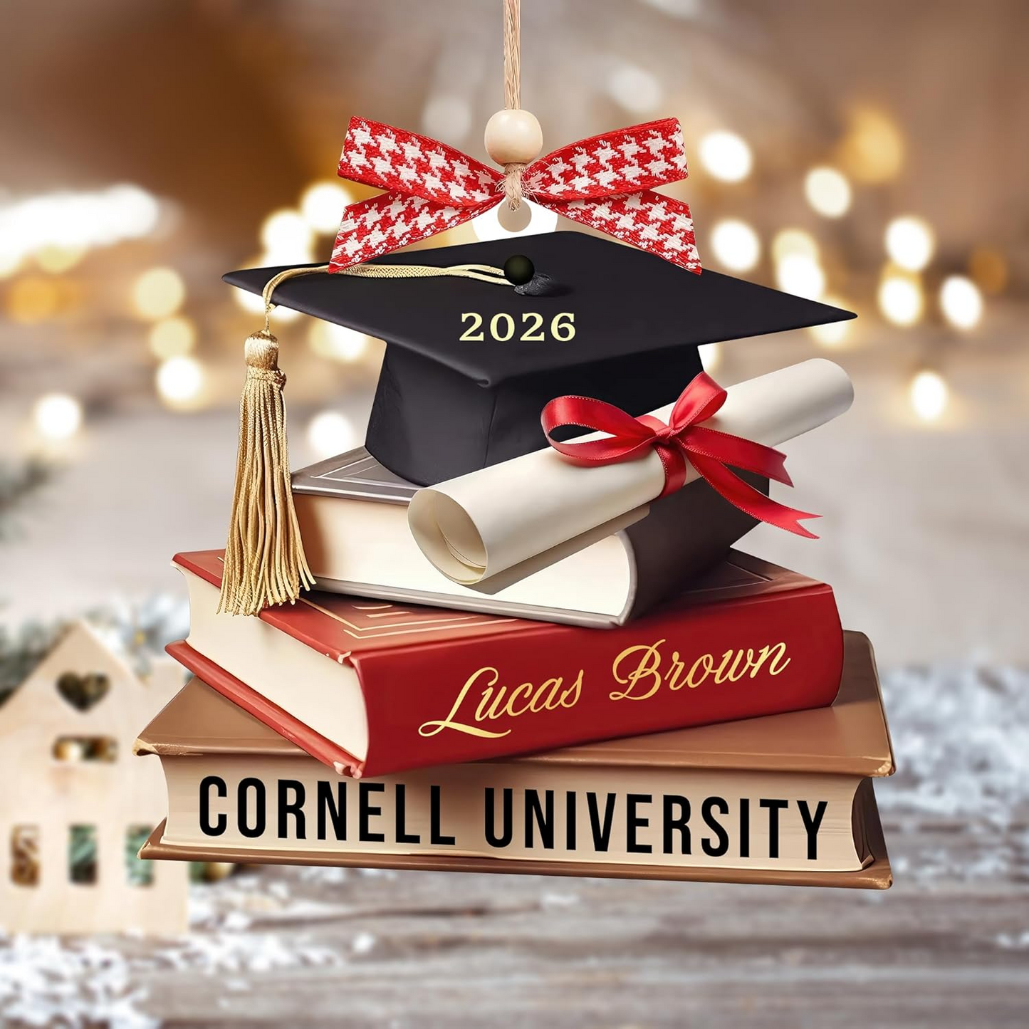 Personalized Graduation Ornament 2026 – Custom Name & University Cap and Books Christmas Decoration Ornament