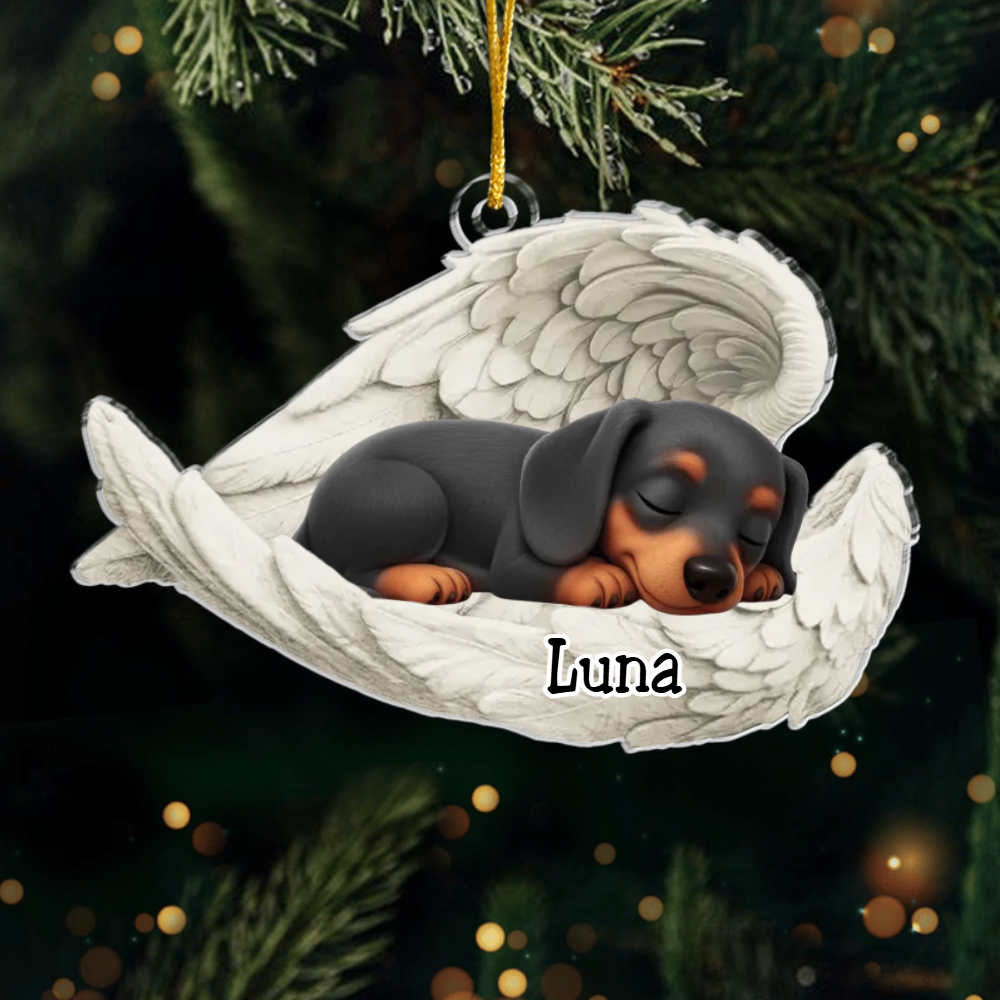 Custom Dachshund Angel Ornament – Personalized Sleeping Dog Christmas Gift for Dog Lovers, Pet Memorial Tree Decoration Ornament
