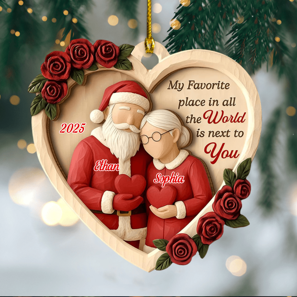 Personalized Couple Ornament 2025, Santa And Mrs Claus Acrylic Decoration, My Favorite Place Is Next To You Christmas Keepsake Gift For Couples Ornament