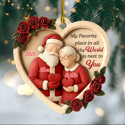 Personalized Couple Ornament 2025, Santa And Mrs Claus Acrylic Decoration, My Favorite Place Is Next To You Christmas Keepsake Gift For Couples Ornament