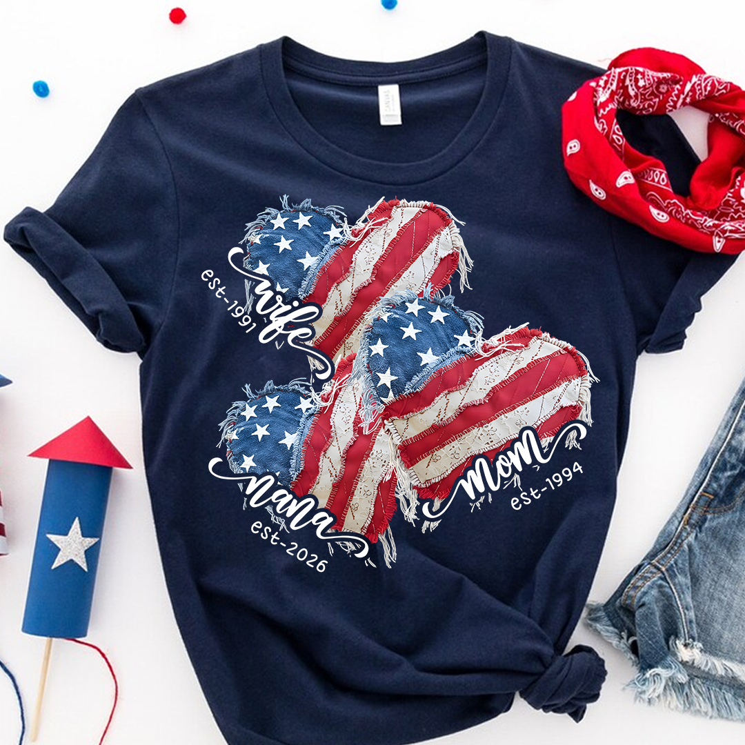 Wife Mom Grandma and Est Year, America Heart Flag, 4th of July Gift For Grandma