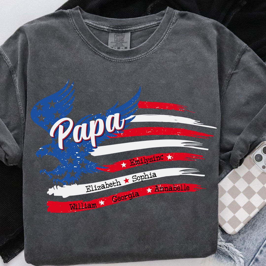 Comfort Colors® Papa with Grandkids Names 4th Of July G09 T-Shirt