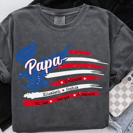 Comfort Colors® Papa with Grandkids Names 4th Of July G09 T-Shirt